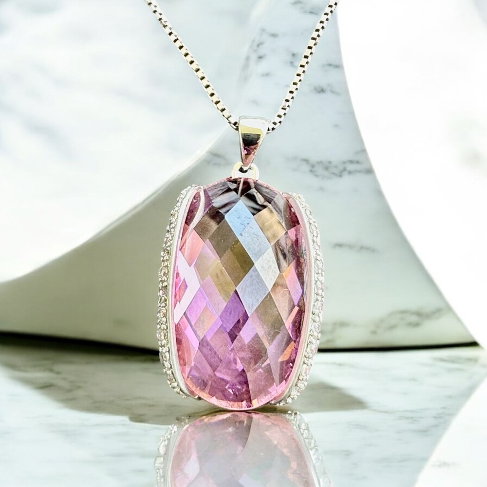Large Morganite Gemstone 925 Sterling Silver Jewelry Pendant, necklace